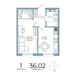 1-к квартира, строящийся дом, 36м2, 10/18 этаж
