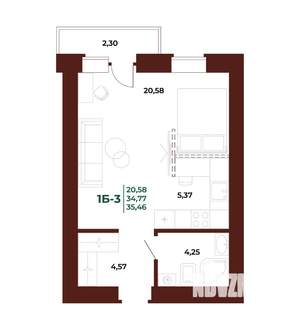 1-к квартира, вторичка, 35м2, 6/17 этаж
