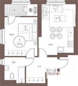 1-к квартира, вторичка, 47м2, 15/16 этаж
