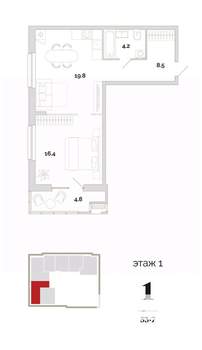 1-к квартира, вторичка, 54м2, 1/24 этаж