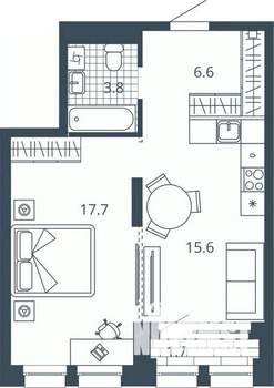1-к квартира, вторичка, 45м2, 12/24 этаж