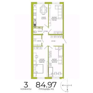 3-к квартира, вторичка, 85м2, 13/18 этаж