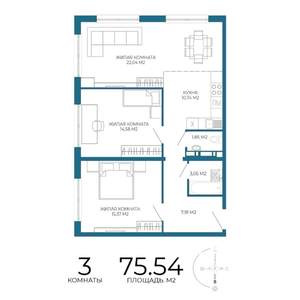 3-к квартира, строящийся дом, 76м2, 3/17 этаж