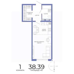 1-к квартира, строящийся дом, 38м2, 3/17 этаж