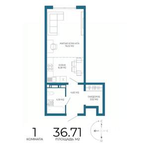 1-к квартира, строящийся дом, 37м2, 13/17 этаж