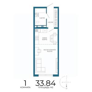 1-к квартира, строящийся дом, 34м2, 14/17 этаж