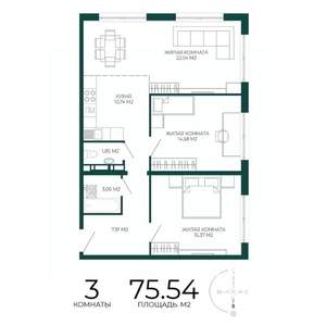 3-к квартира, строящийся дом, 76м2, 3/17 этаж