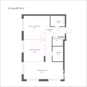 2-к квартира, вторичка, 68м2, 12/21 этаж