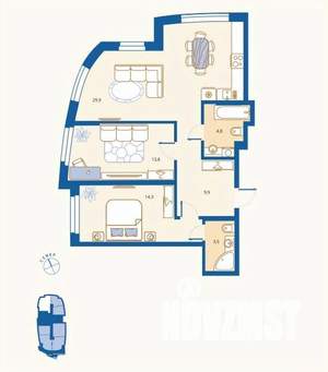 2-к квартира, вторичка, 76м2, 1/16 этаж