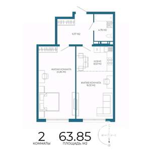 2-к квартира, вторичка, 64м2, 10/17 этаж