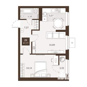 2-к квартира, вторичка, 48м2, 3/22 этаж