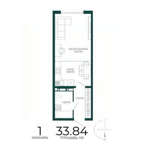 1-к квартира, строящийся дом, 34м2, 10/17 этаж