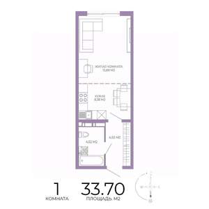 1-к квартира, строящийся дом, 34м2, 3/17 этаж