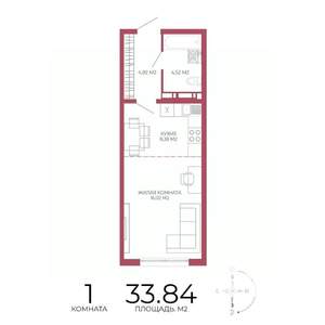 1-к квартира, строящийся дом, 34м2, 10/18 этаж