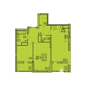 2-к квартира, вторичка, 69м2, 1/17 этаж