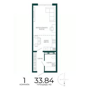 1-к квартира, строящийся дом, 34м2, 6/17 этаж