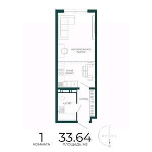 1-к квартира, строящийся дом, 34м2, 11/17 этаж