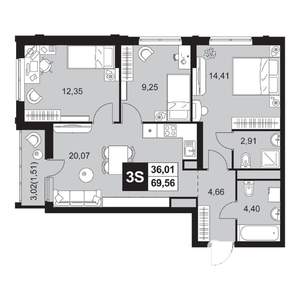 4-к квартира, вторичка, 70м2, 9/20 этаж