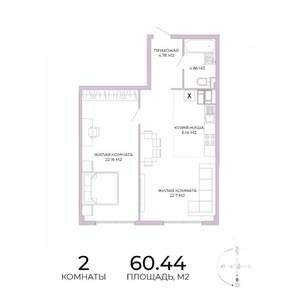 2-к квартира, строящийся дом, 60м2, 15/17 этаж