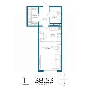 1-к квартира, строящийся дом, 39м2, 13/17 этаж