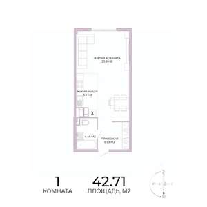 1-к квартира, строящийся дом, 43м2, 15/17 этаж