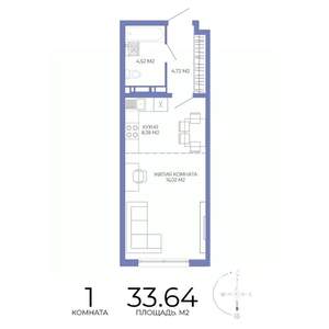 1-к квартира, строящийся дом, 34м2, 10/17 этаж