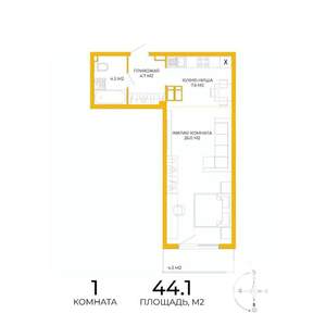 1-к квартира, вторичка, 44м2, 15/17 этаж