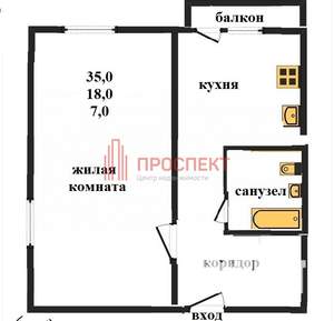 1-к квартира, вторичка, 35м2, 8/9 этаж