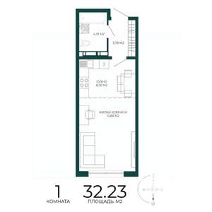 1-к квартира, строящийся дом, 32м2, 3/17 этаж