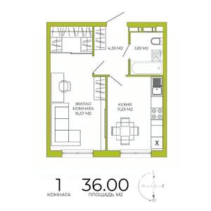 1-к квартира, вторичка, 36м2, 13/18 этаж