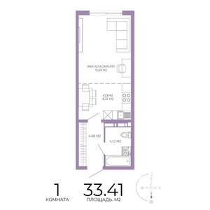 1-к квартира, строящийся дом, 33м2, 2/17 этаж