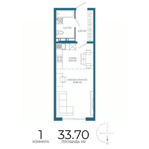 1-к квартира, строящийся дом, 34м2, 5/17 этаж