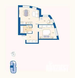 1-к квартира, вторичка, 44м2, 2/16 этаж