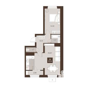 2-к квартира, вторичка, 52м2, 15/22 этаж