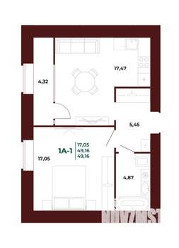 1-к квартира, вторичка, 49м2, 10/17 этаж