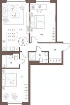 2-к квартира, вторичка, 74м2, 5/16 этаж