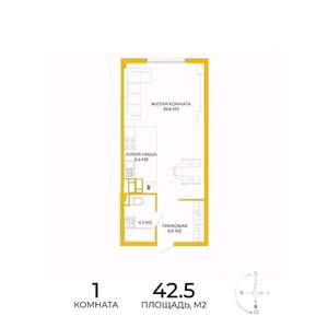 1-к квартира, строящийся дом, 43м2, 13/17 этаж