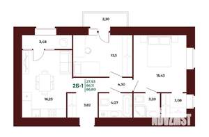 2-к квартира, вторичка, 68м2, 4/17 этаж
