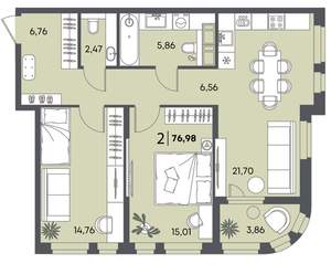 2-к квартира, вторичка, 77м2, 7/18 этаж