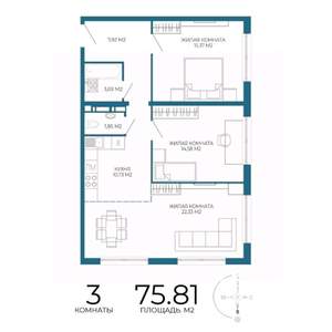 3-к квартира, вторичка, 76м2, 11/17 этаж