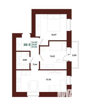 2-к квартира, вторичка, 55м2, 10/17 этаж