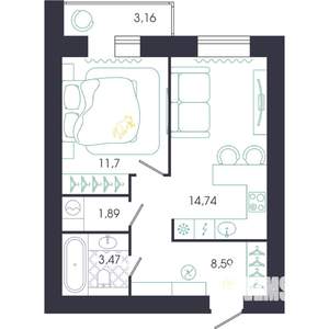 1-к квартира, вторичка, 42м2, 8/14 этаж