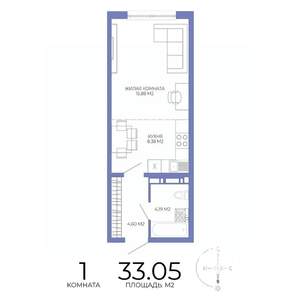 1-к квартира, строящийся дом, 33м2, 4/17 этаж