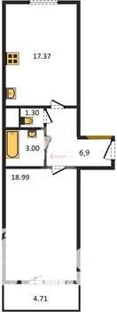 1-к квартира, сданный дом, 52м2, 9/10 этаж
