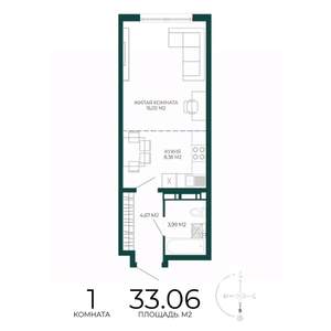 1-к квартира, вторичка, 33м2, 13/17 этаж