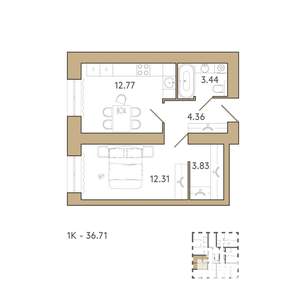 1-к квартира, вторичка, 37м2, 2/18 этаж