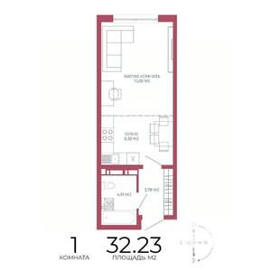1-к квартира, строящийся дом, 32м2, 6/18 этаж
