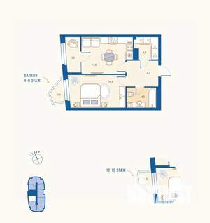 1-к квартира, вторичка, 47м2, 12/16 этаж