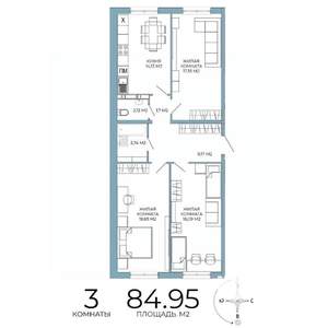 3-к квартира, строящийся дом, 85м2, 8/18 этаж