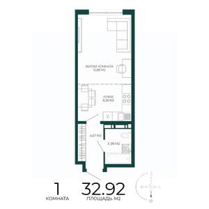 1-к квартира, строящийся дом, 33м2, 5/17 этаж
